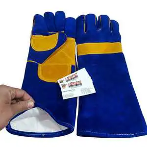 Blue Cow Suede Leather Welding Gloves Heavy Duty Tig MIG Work Gloves with Anti-Heat Anti-Cut Anti-Impact Anti-Slip Durable