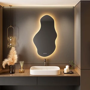 Custom Size Anti Mist Illuminated OEM ODM Stepless Dimmable Led With Lights Irregular Vanity Bathroom Frameless Backlit Mirror