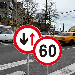 Custom Reflective Traffic Signs 60cm Red Black Aluminium Galvanized Steel Fourth Grade Reflective Film UV Printed High Signs