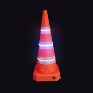 Collision Alarm LED Retractable Traffic Cone - Reflective Safety Cone, Audible Visual Alert for Highway Maintenance, 70cm Height