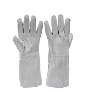 White Split Leather Welding Gloves Heat Wear Oil Resistant Long Cuff Safety Gloves for Construction Mechanical Industrial Work