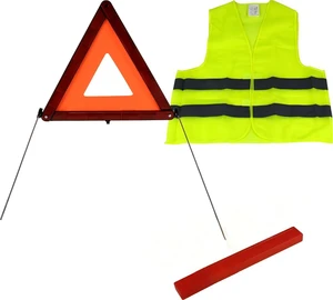 ATLI Red Portable Reflective Warning Triangle and Safety Vest Kit with 12-Month Warranty for Emergency Roadside Safety
