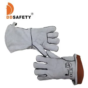 Grey Cow Split Welding Gloves.Reinforcement on Plam,near Thumb.Each Glove with Small Hanger.