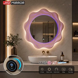 Light Up Front Emitting LED 800mm Round Smart Irregular Aluminum Molded Pattern Hotel Wall Mounted Bathroom Mirror
