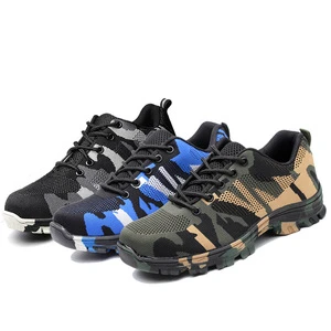 Men's Flying Woven Breathable Labor Protection Shoes Anti-Scratch Anti-Puncture Sports Camouflage Safety Shoes Protection