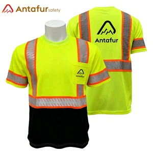 ANSI Class 3 Hi-vis Short Sleeve Round Neck Safety Work Shirt With 5CM Segmented High Reflective Tape