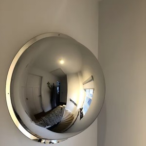 Modern Adjustable Sphere Convex Mirror with Fisheye Effect Wood Frame and Glass Construction