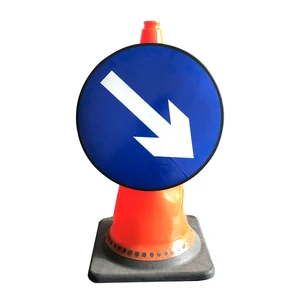 Cone Sign Directional Arrow Left / Right Reversible Reflective Safety Warning Portable Construction Road Traffic Plastic