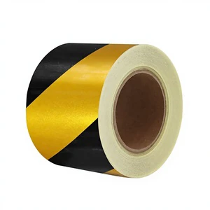 Floor Engineering Traffic Warning Line PET Acrylic Adhesive Reflective Tape Advertising Black Yellow Twill