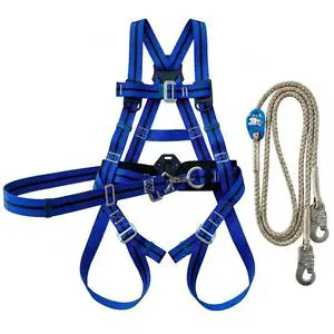 5 Point Full Body Safety Harness Kit for Electrician Lineman, Fall Protection with Pole Strap Double Hook Lanyard, 2.5kg