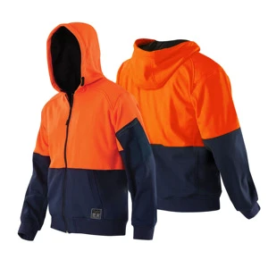 Polar Warm Fleece Jacket Hi Vis Men's Fluorescent Orange Reflective Safety Hoodie Sweatshirts
