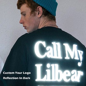 Luxury 100% Cotton Heavyweight Tshirt Reflect Light T-shirt Custom Reflective Printing Digital Logo Graphic Oversized T Shirt