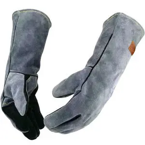 Ce Long Cuff Guantes Resistente Al Calor Barbacoa Cuero Oven Baking Cooking Bbq Cowsplit Leather Heat Resistant Gloves