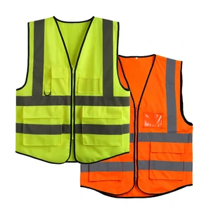 100% Polyester Men's Reflective Safety Vest And Jackets Multi-Pocket Zip Security High Reflective Clothing