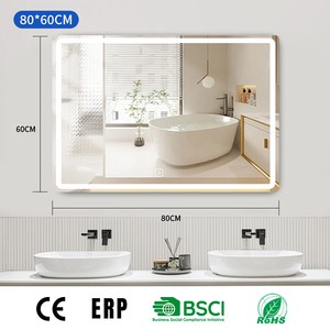 Joystar 6500K Dimmable LED Bathroom Mirror, 2 Hooks Wall Mounted Vanity Mirror With LED Strip, Modern Frameless Smart Mirror