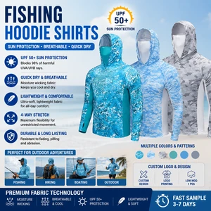 UPF 50+ Sun Protection Quick Dry Recycled Eco Friendly Custom Cooling Fishing Hoodie With Mask Fishing Shirt For Men OEM ODM