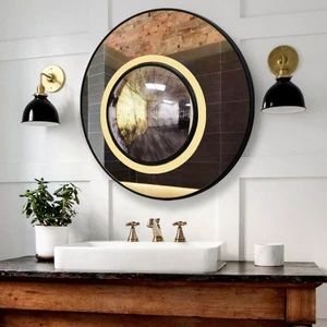 Customized Modern Convex Round Bronze Vanity Mirror Metal Framed Decorative Wall Mirror for Bathroom