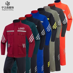 Hi-Vis Reflective Safety Workwear Set Spring Autumn Worker Uniform Jacket Pant Suit Multi-Stripe Construction Mining