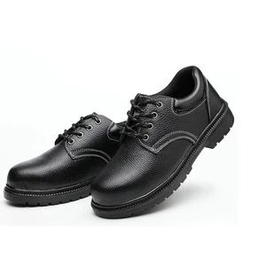 Labor Protection Work Shoes Anti-smashing Cowhide Litchi Pattern Black Thickened Bottom Steel Toe Cap Wear-resistant Protection