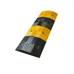 High Visibility Yellow Black Rubber Plastic & Cast Steel Speed Bump with Speed Reduction for Parking Lots and School Zones