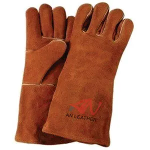 Welding Gloves Labor Protection Long Cow Split Polyester Anti-Slip 12 oz Thickness Straight Cuff 16INCH Working Gloves