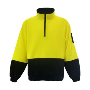 Mens Hi Vis Half Zipper Safety Sweatshirt Yellow Windproof Fleece Pullover Construction Workers Uniform with Black Bottom