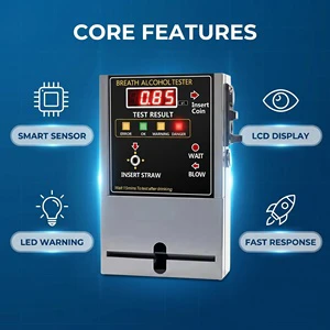 Coin Operated High Accuracy Metal Alcohol Tester Breathalyzer One-way Anti-reflux Mouthpiece 1-Year Warranty For Public Places