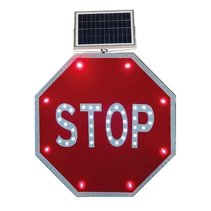 Solar Traffic Sign with LED Light Stop Sign with Lights Octagonal STOP Led Flashing Warning Sign