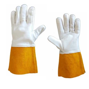 High Strength Flexible Insulation Long Sleeve Cow Split Goatskin Leather Fine Tig Mig Welding Safety Work Gloves