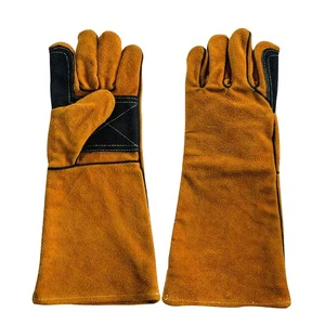 Industrial Heat Resistant Long Cowhide Split Leather Thumb Palm Reinforced Safety Work Arc Mig Argon Welder Welding Gloves