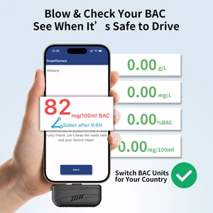 Mini Alcohol Tester for Smartphone | Portable Plug-and-Play Breathalyzer | USB-C/Lightning Alcohol Detector