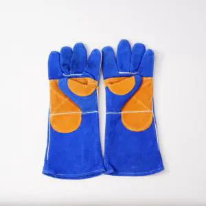 Leather Welding Gloves 14 Inch Full Grain Cowhide Non-Slip Palm Gloves For Arc Welding Foundry Work High Temperature Operation