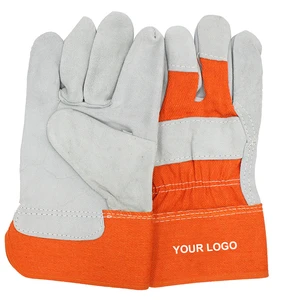 ZHEDA High Temperature Resistant Cowhide Welding Gloves Red Diagonal Full Palm Textured Leather Durable General Purpose Gloves