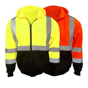 Hi Vis 300 Gsm 100% Polyester Fleece ANSI Class 3 Safety Hoodie with Black Bottom for Construction