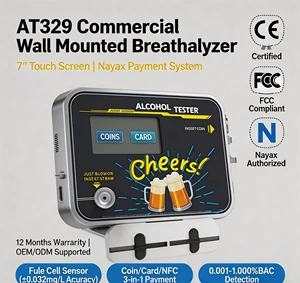 WGSENSOR AT329 Public Use Alcohol Tester | Wall Mounted Coin Operated Card Payment Fuel Cell Sensor 10s Response Factory Direct
