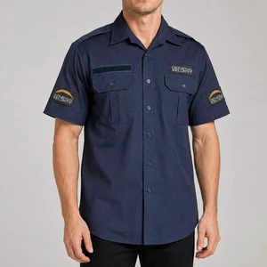 Custom Dark Blue Security Uniform Breathable Short Sleeve Guard Uniform Suit Unisex Summer Outdoor Use 65% Polyester 35% Cotton
