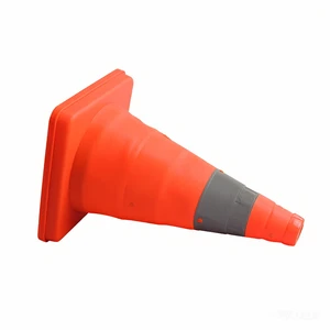 Portable 30cm Collapsible Road Safety Cone Orange With Strobe Warning Light For Parking And Traffic Control