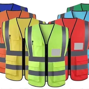 Custom Logo Hi Vis Safety Vest Mesh Yellow Orange with Zipper Reflective Safety Clothing