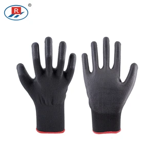 Factory Direct 13G Black Polyester Black PU Coated Safety Gloves For Construction Workers, Anti-slip And Wear-resistant