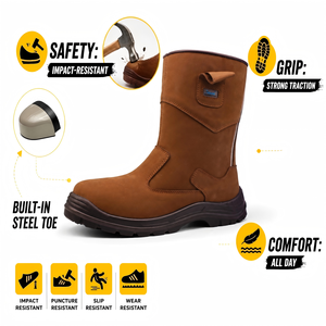 AOXIANG High Top Composite Toe Anti-Slip Safety Boots Split Leather Upper Mesh Lining PU Outsole Construction Factory Work