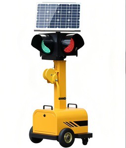 Portable Solar 4-Sided Single-Light 300mm Traffic Light, 3-Color LED, Fixed Height, for Road Construction