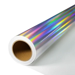 Holographic Vinyl Roll Film Printable Self-Adhesive Iridescent Rainbow For Labels Stickers Packaging Custom Print Wide Format