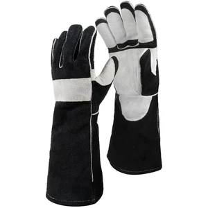 Heat Resistant Leather and Cotton Full Finger Welding Gloves for Welding Barbecue Fireplace and High Temperature Tasks