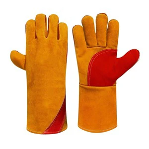 Split Cowhide Leather Gloves Welders Working Gloves Unisex Heat Resistant Foil Long Cuff Leathers Welding Gloves Adults