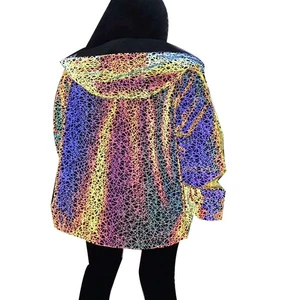 High Visibility Rainbow Reflective Fabric Holographic Colorful Fabric Reflect for Fashion Clothing