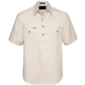 Men Half Button Short Sleeves Double Pocket Workshirts Cotton Twill Shirts Security Uniform Shirt
