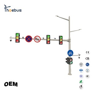 Traffic Light Signal Pole Solar Street Light LED Camera Road Q235 Steel Powder-Coated Finish 180km/h Wind Resistance 20-Year