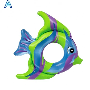 Colorful printing high quality low price inflatable cartoon fish shape swim tube swim ring floater life ring for inflatable toy