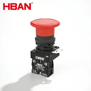 HBAN Brand Plastic Material Red Head EN ISO 13850 Normally Close Switch 22MM Diameter Waterproof Emergency Stop Button