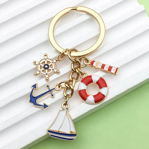 Sailor Vintage Fashion Alloy Keychain Men Anchor Lifebuoy Sailboat Waterproof Pendant Car Gift for Him